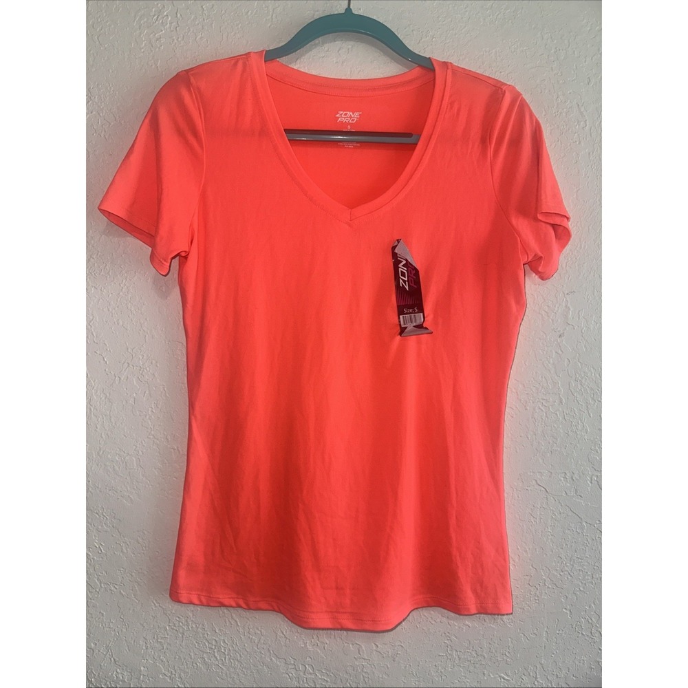 Women's‎ Zone Pro Bright Orange Pink V Neck Super Soft T Shirt Size S NWT NEW D1